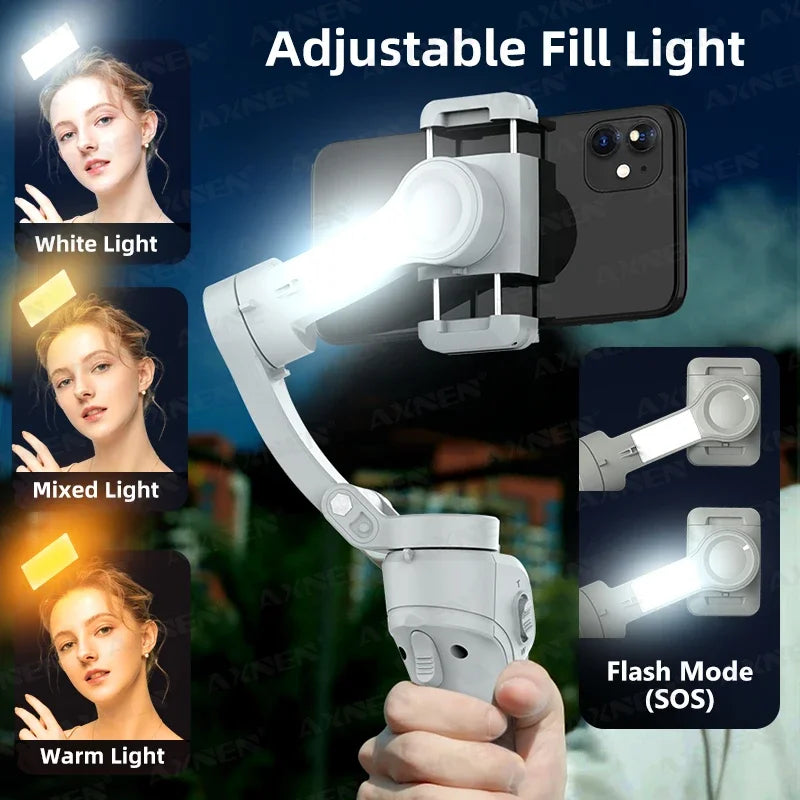 Smart 3-Axis Handheld Gimbal Stabilizer for Smartphone with Fill Light for Iphone Android Face Tracking Tiktok Vlog Kit