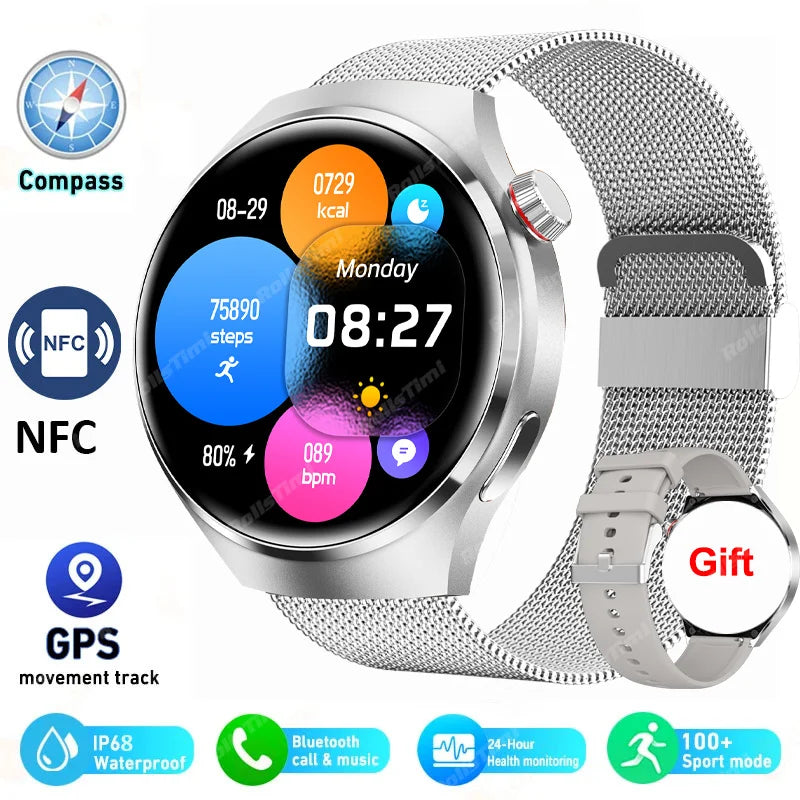 2024 New Smart Watch Heart Rate Health Monitor Bluetooth Call NFC GPS Tracker IP68 Waterproof Smartwatch Men for HUAWEI GT4 Pro