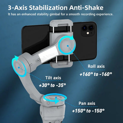 Smart 3-Axis Handheld Gimbal Stabilizer for Smartphone with Fill Light for Iphone Android Face Tracking Tiktok Vlog Kit