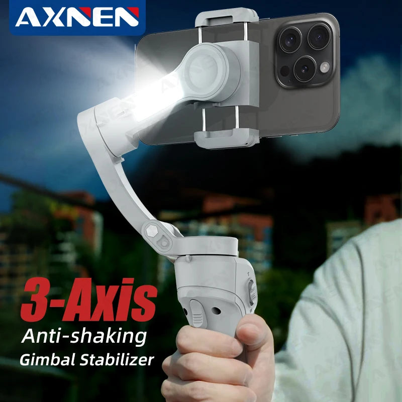 Smart 3-Axis Handheld Gimbal Stabilizer for Smartphone with Fill Light for Iphone Android Face Tracking Tiktok Vlog Kit