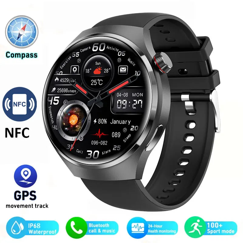 2024 New Smart Watch Heart Rate Health Monitor Bluetooth Call NFC GPS Tracker IP68 Waterproof Smartwatch Men for HUAWEI GT4 Pro